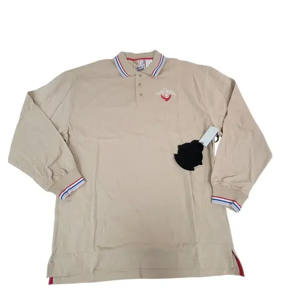 Vintage Artful Dodger Polo Shirt Mens XL Brown Graphic Skull Long Sleeve NWT - Picture 1 of 7